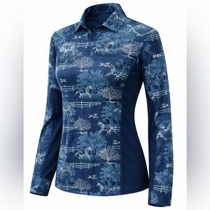 Romfh Women’s English Horse Print Equestrian Quarter-Zip Performance Sun Shirt